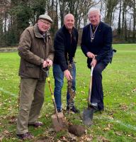 John Perry, Derek Johnston, Vice-Captain of HBGC and President Greg planting a tree at the Golf Club